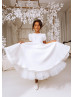 Short Puff Sleeves White Satin Tulle Flower Girl Dress Short Puff Sleeves White Satin Tulle Flower Girl Dress